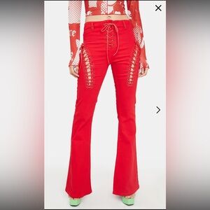 Edikted Engine Red Flare Jeans